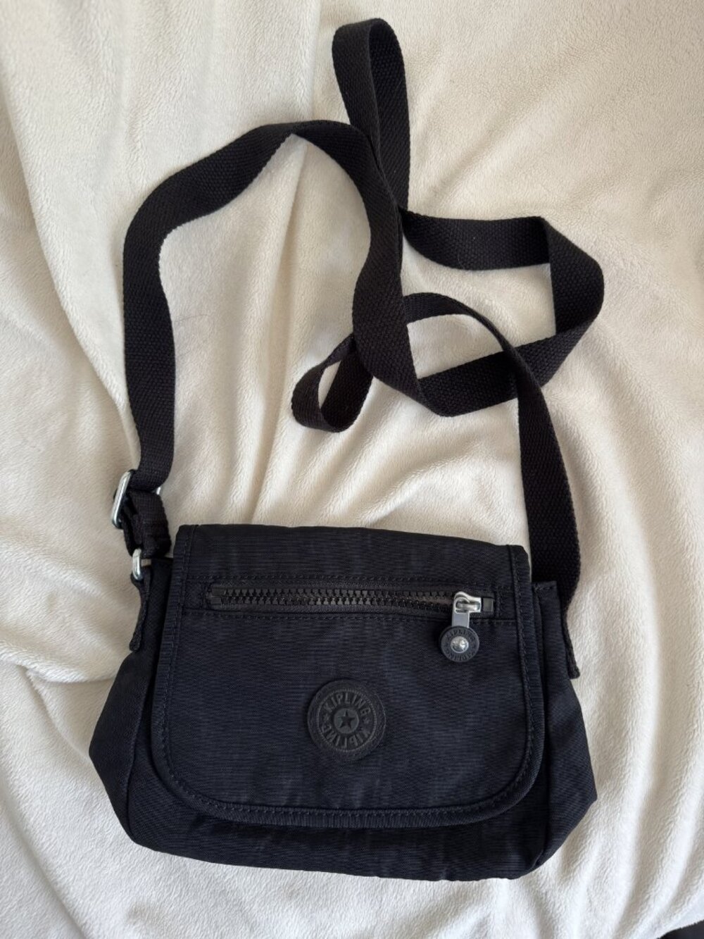 Kipling Size Small (S) Black Nylon Crossbody Bag with Adjustable Strap